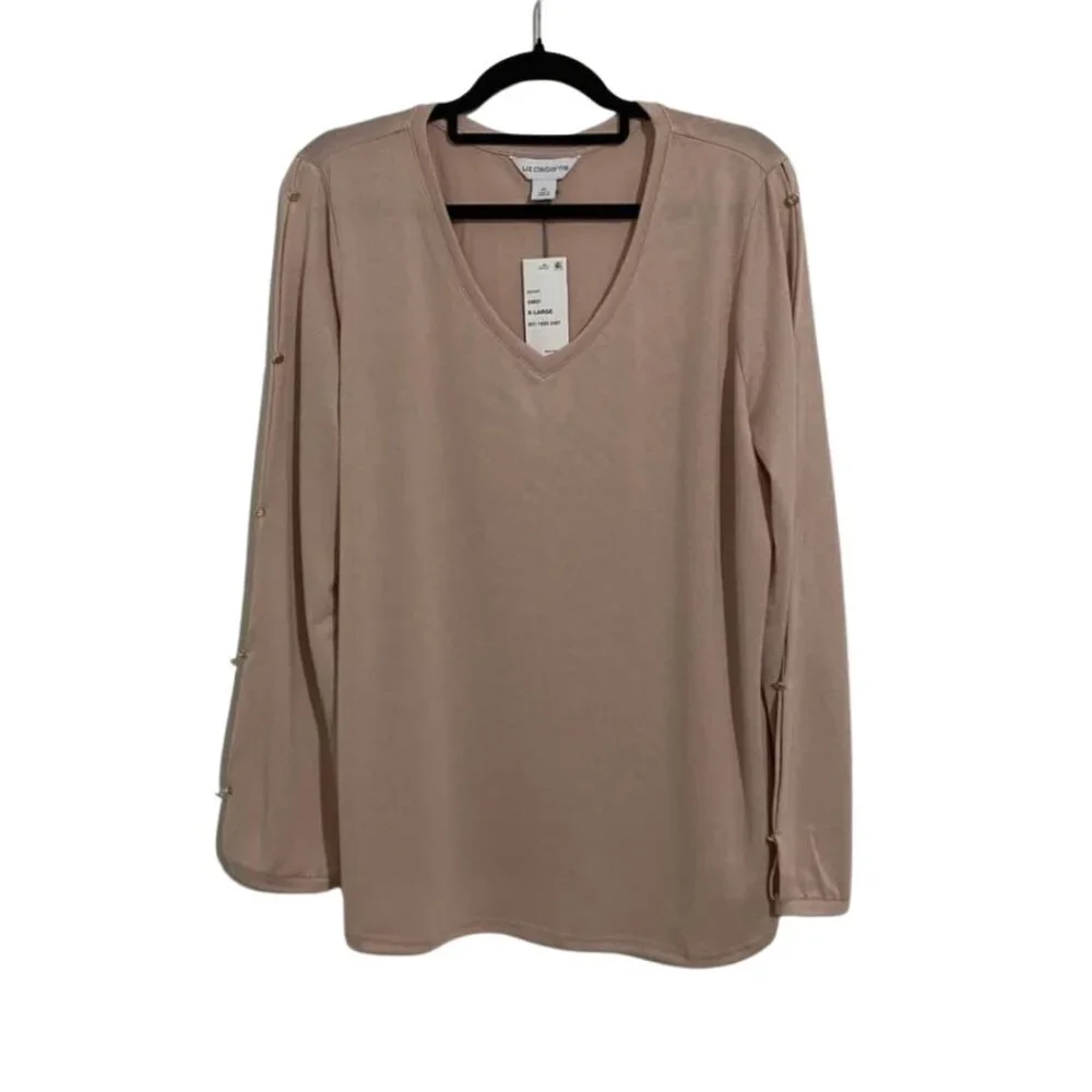 Liz Claiborne Rose Quartz Gold Button V-Neck Size XL NWT - Brand New with Tags! - Picture 2 of 13